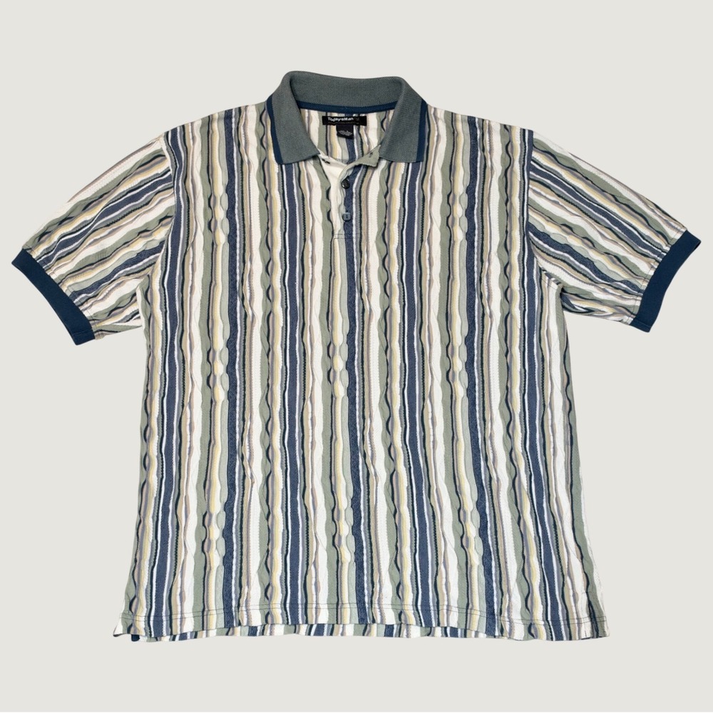 Vintage 90s Polo Shirt Coogi Style Textured Vertical Stripe Today's Man Large